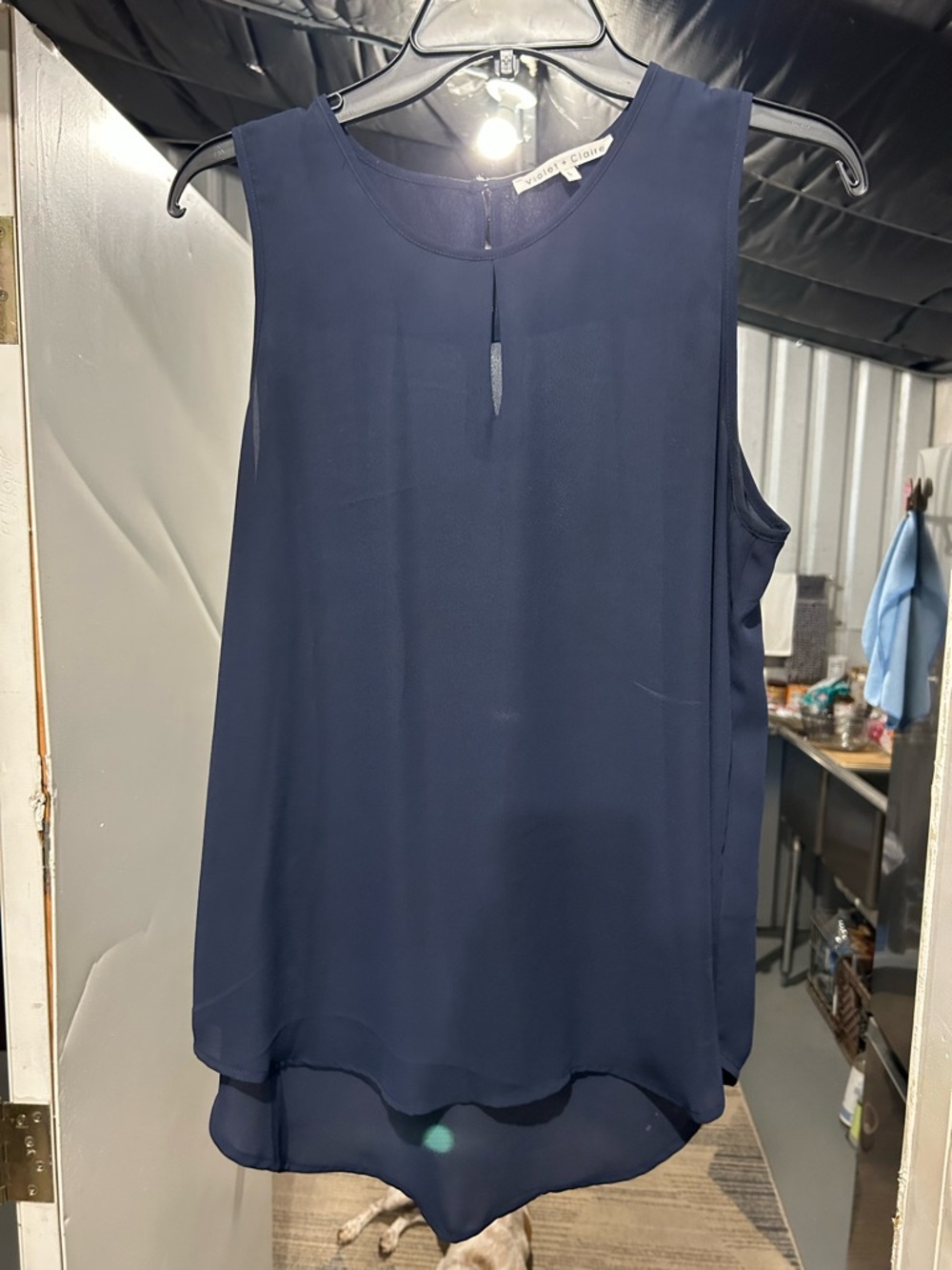 Violet & Claire Navy Layered Chiffon Sleeveless Top